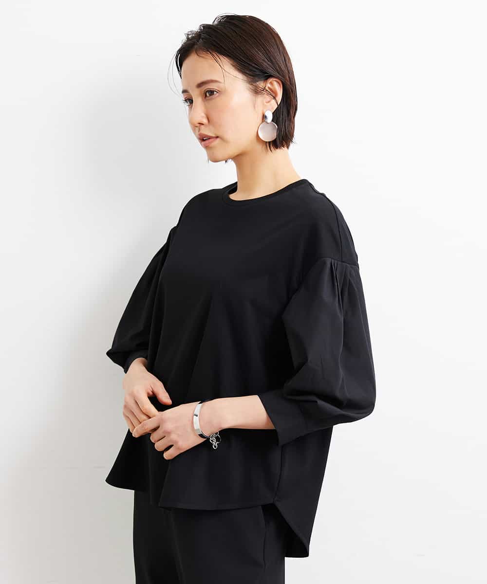 FMKGS25190 MICHEL KLEIN(ミッシェルクラン) [1枚着におすすめ／メディア着用]パフスリーブドッキングカットソー ブラック(94)