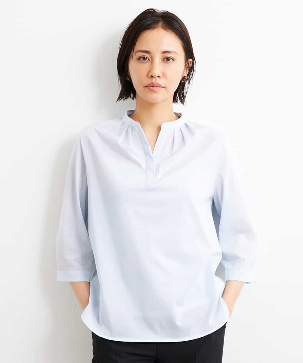 FMKGS26200 MICHEL KLEIN(ミッシェルクラン) [インナーにおすすめ]スタンドカラーカットソー ライトブルー(50)
