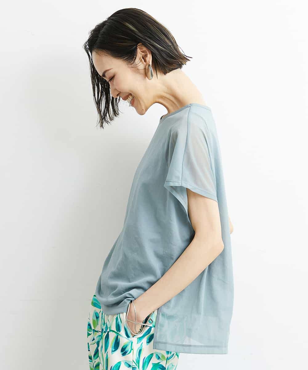 FMKGS28170 MICHEL KLEIN(ミッシェルクラン) [夏の1枚着におすすめ]フレンチスリーブシアーカットソー ライトグリーン(43)