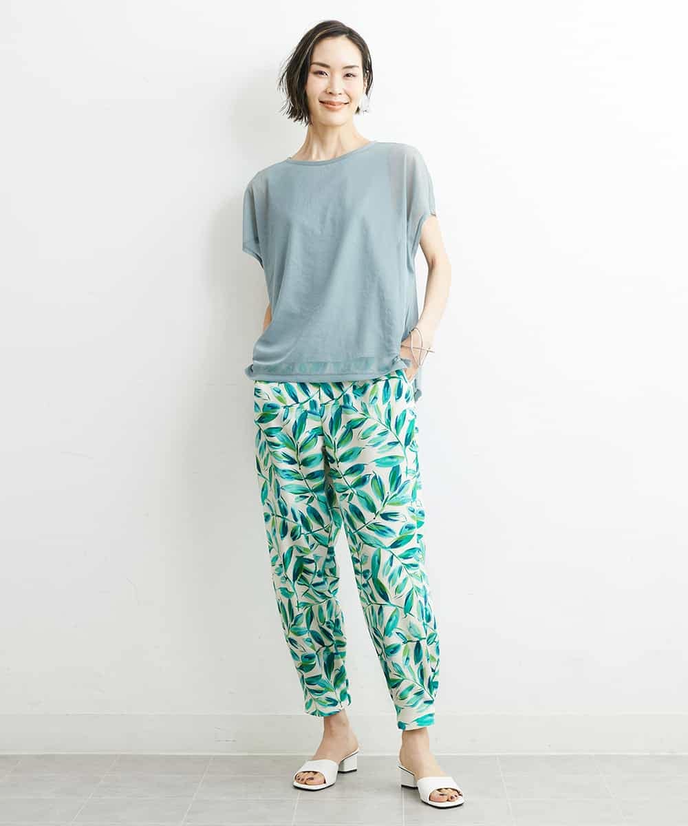 FMKGS28170 MICHEL KLEIN(ミッシェルクラン) [夏の1枚着におすすめ]フレンチスリーブシアーカットソー ライトグリーン(43)