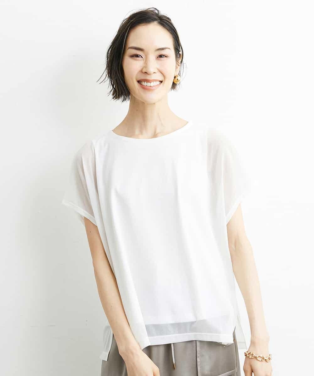 FMKGS28170 MICHEL KLEIN(ミッシェルクラン) [夏の1枚着におすすめ]フレンチスリーブシアーカットソー ライトグリーン(43)