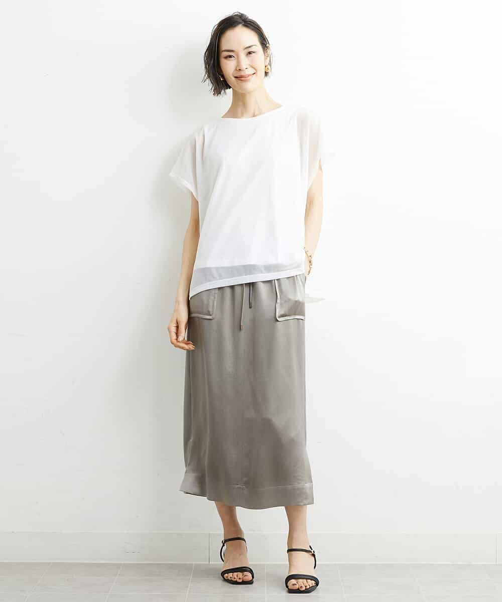 FMKGS28170 MICHEL KLEIN(ミッシェルクラン) [夏の1枚着におすすめ]フレンチスリーブシアーカットソー ライトグリーン(43)