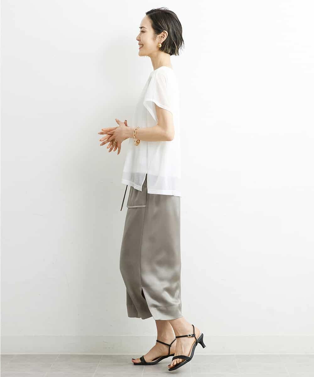 FMKGS28170 MICHEL KLEIN(ミッシェルクラン) [夏の1枚着におすすめ]フレンチスリーブシアーカットソー ライトグリーン(43)