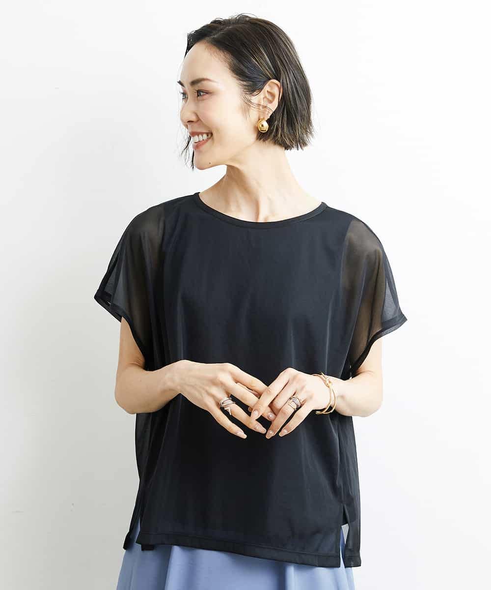FMKGS28170 MICHEL KLEIN(ミッシェルクラン) [夏の1枚着におすすめ]フレンチスリーブシアーカットソー ライトグリーン(43)