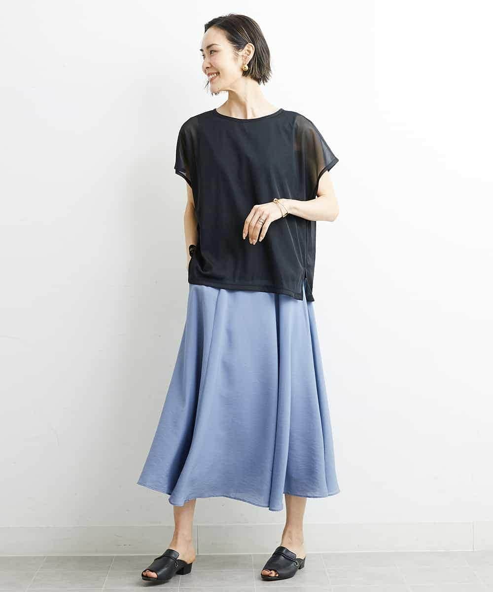 FMKGS28170 MICHEL KLEIN(ミッシェルクラン) [夏の1枚着におすすめ]フレンチスリーブシアーカットソー ライトグリーン(43)
