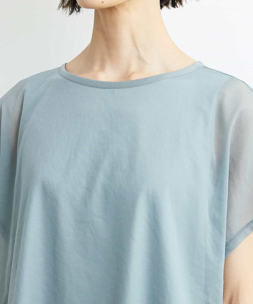 FMKGS28170 MICHEL KLEIN(ミッシェルクラン) [夏の1枚着におすすめ]フレンチスリーブシアーカットソー ライトグリーン(43)