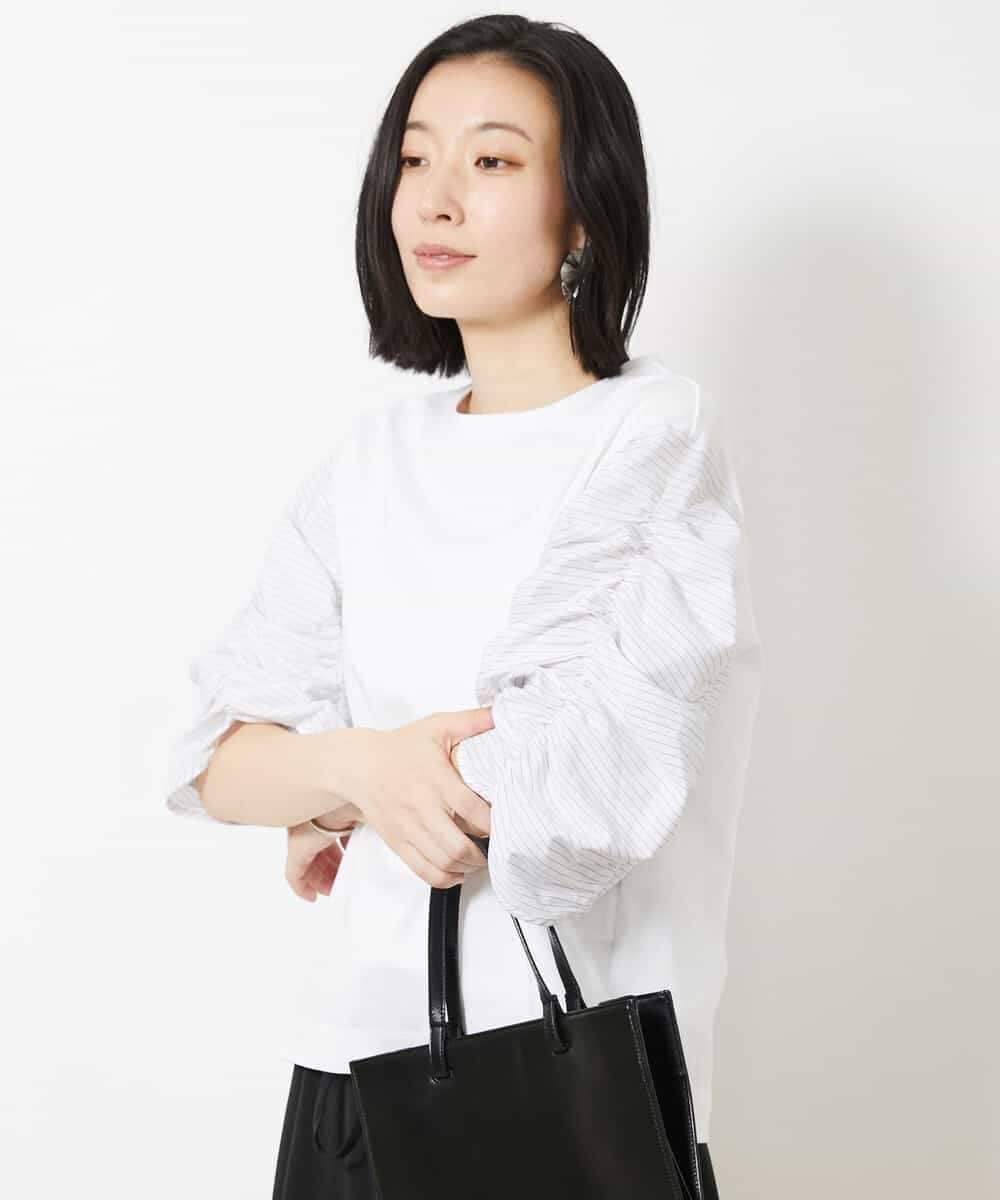 FMKGV34150 MICHEL KLEIN(ミッシェルクラン) ギャザースリーブカットソー ホワイト系(90)