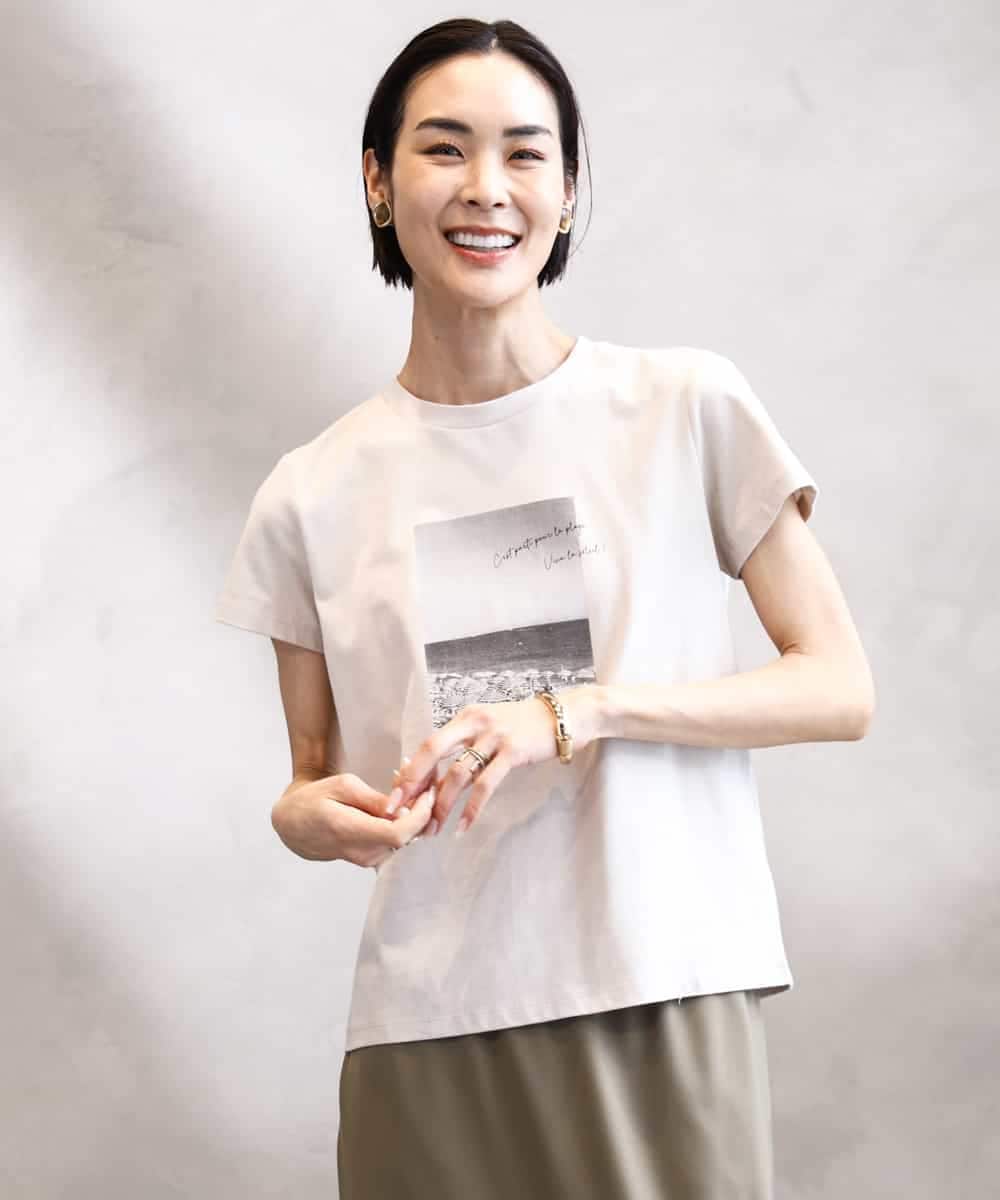 FMKHA23120 MICHEL KLEIN(ミッシェルクラン) フォトプリントTシャツ ライトグレー
