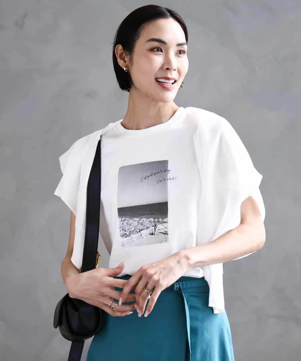 FMKHA23120 MICHEL KLEIN(ミッシェルクラン) フォトプリントTシャツ ライトグレー