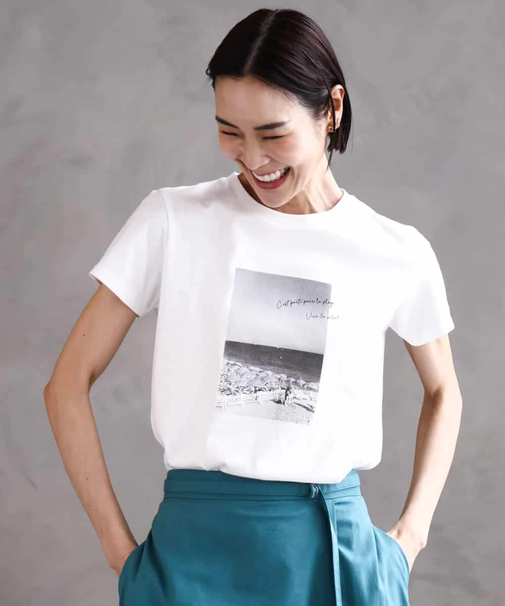 FMKHA23120 MICHEL KLEIN(ミッシェルクラン) フォトプリントTシャツ ライトグレー