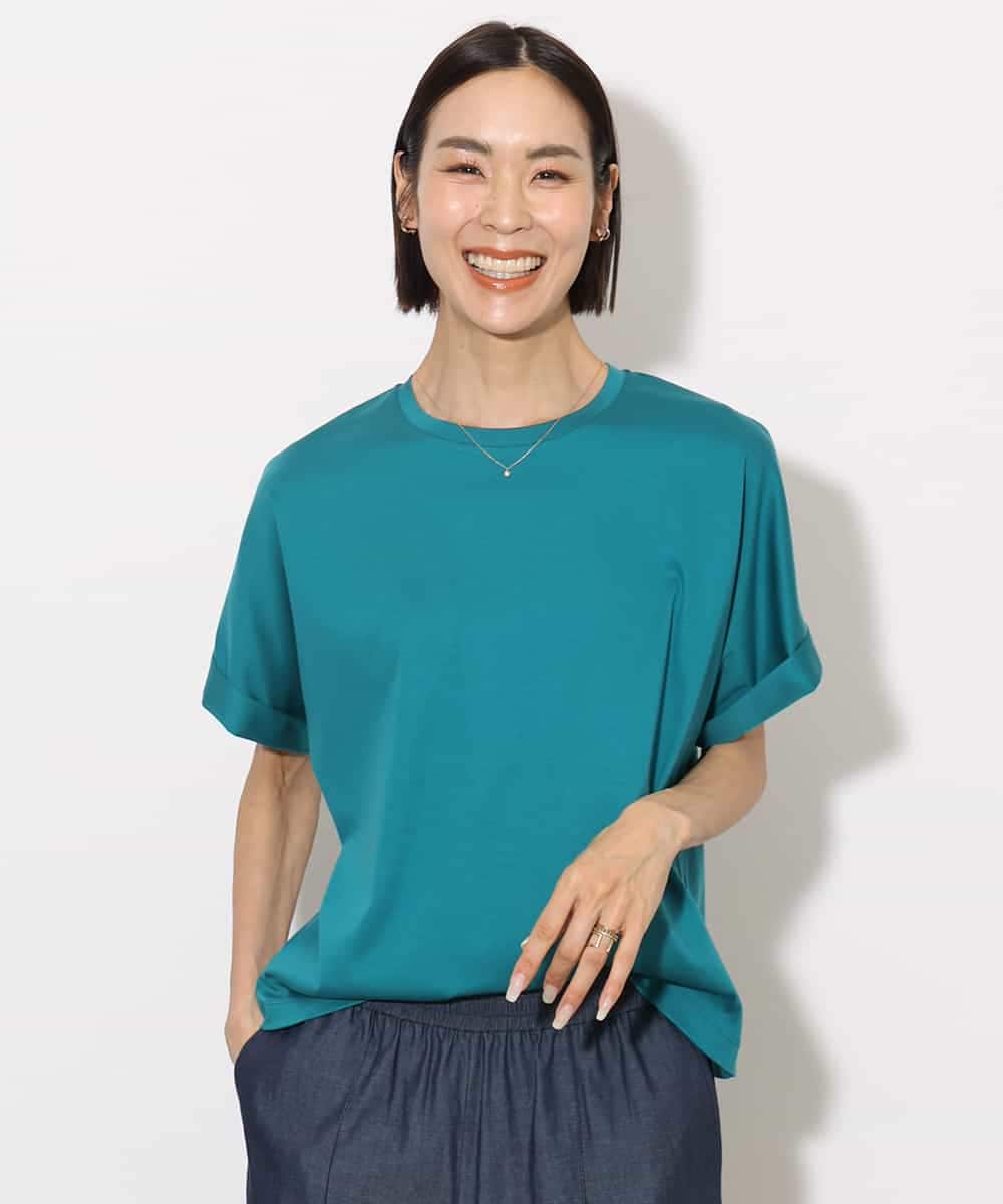 FMKHA29150 MICHEL KLEIN(ミッシェルクラン) ［着心地抜群］ロールアップスリーブカットソー ライトグリーン