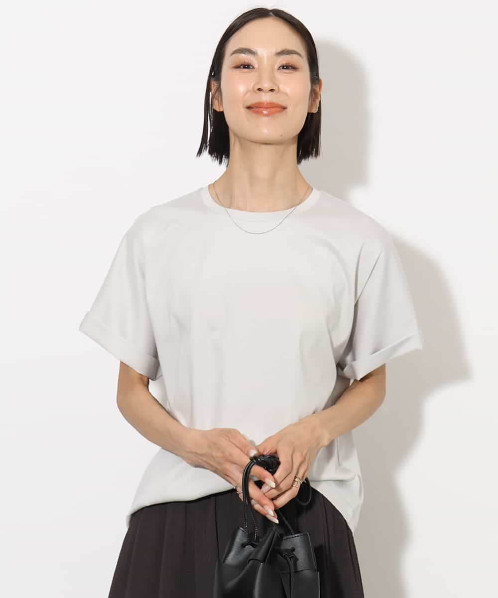 FMKHA29150 MICHEL KLEIN(ミッシェルクラン) ［着心地抜群］ロールアップスリーブカットソー ライトグリーン