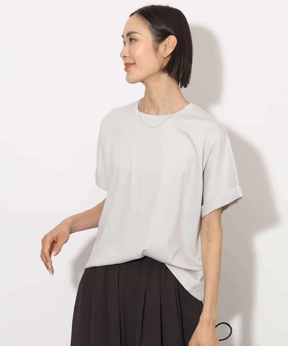 FMKHA29150 MICHEL KLEIN(ミッシェルクラン) ［着心地抜群］ロールアップスリーブカットソー ライトグリーン