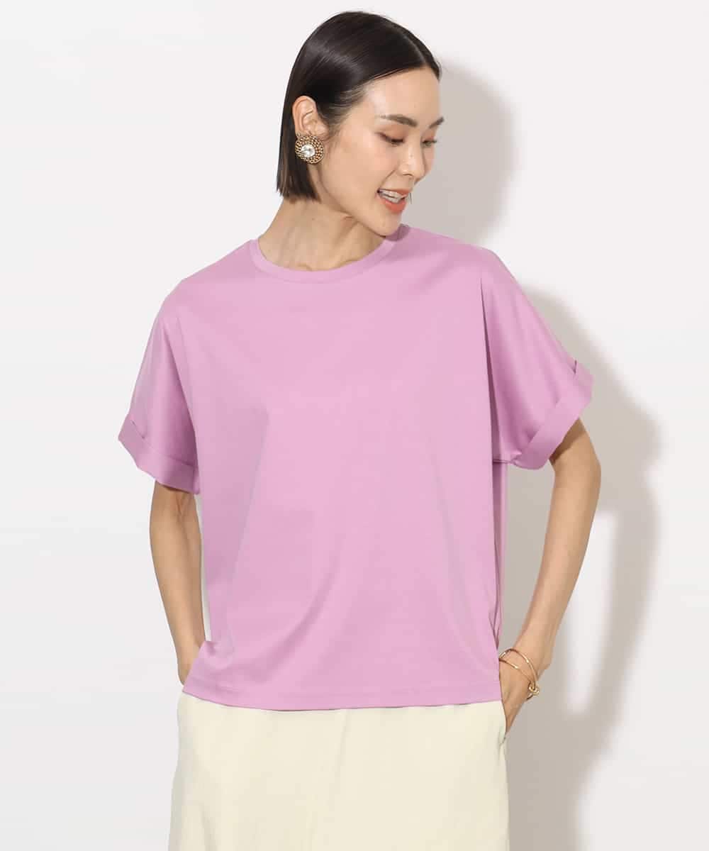 FMKHA29150 MICHEL KLEIN(ミッシェルクラン) ［着心地抜群］ロールアップスリーブカットソー ライトグリーン