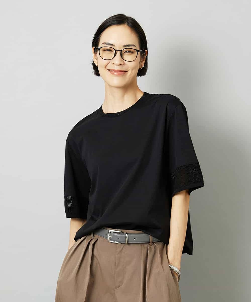 FMKHD02170 MICHEL KLEIN(ミッシェルクラン) 袖口メッシュプルオーバー ブラック