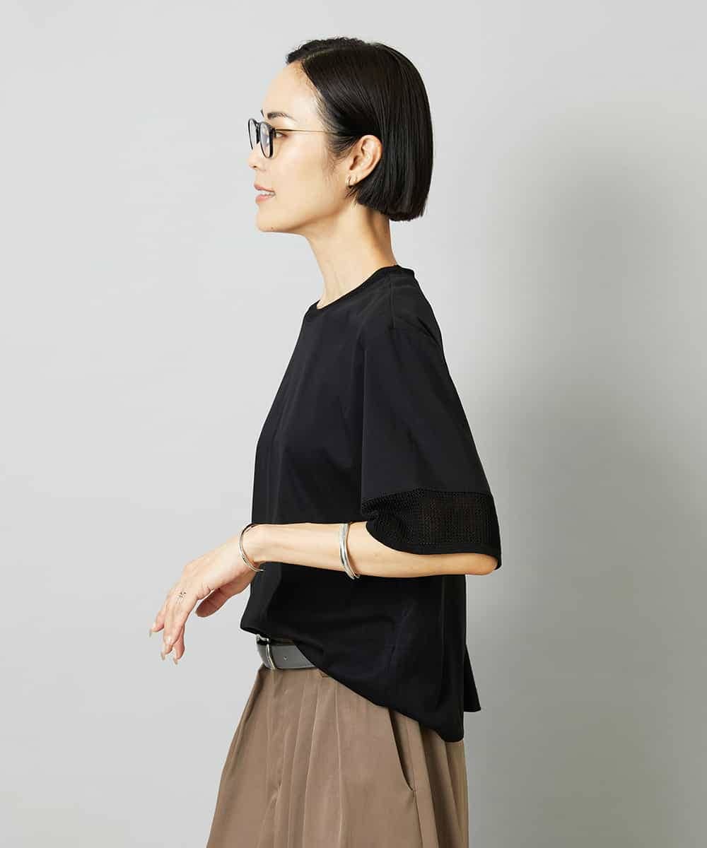 FMKHD02170 MICHEL KLEIN(ミッシェルクラン) 袖口メッシュプルオーバー ブラック