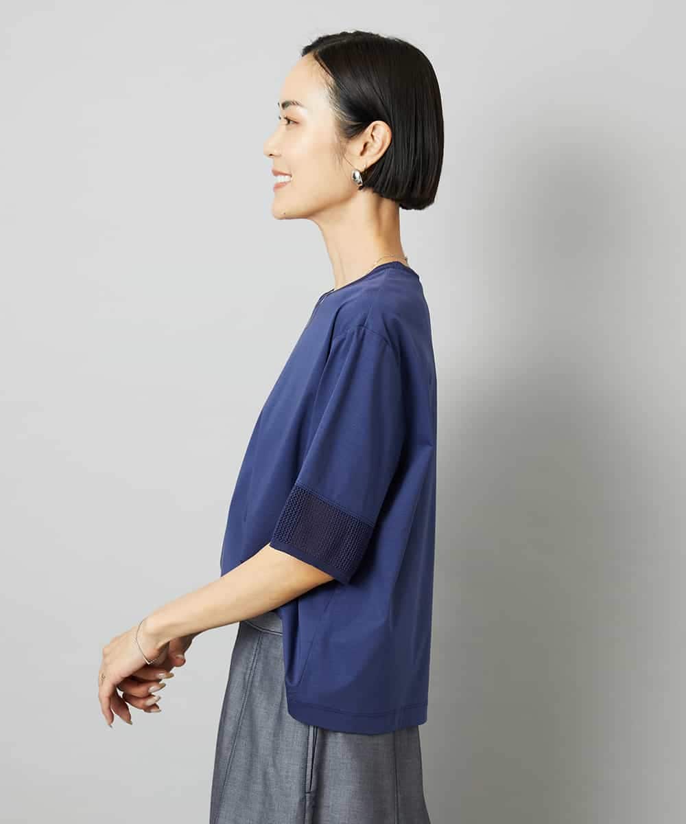 FMKHD02170 MICHEL KLEIN(ミッシェルクラン) 袖口メッシュプルオーバー ブラック