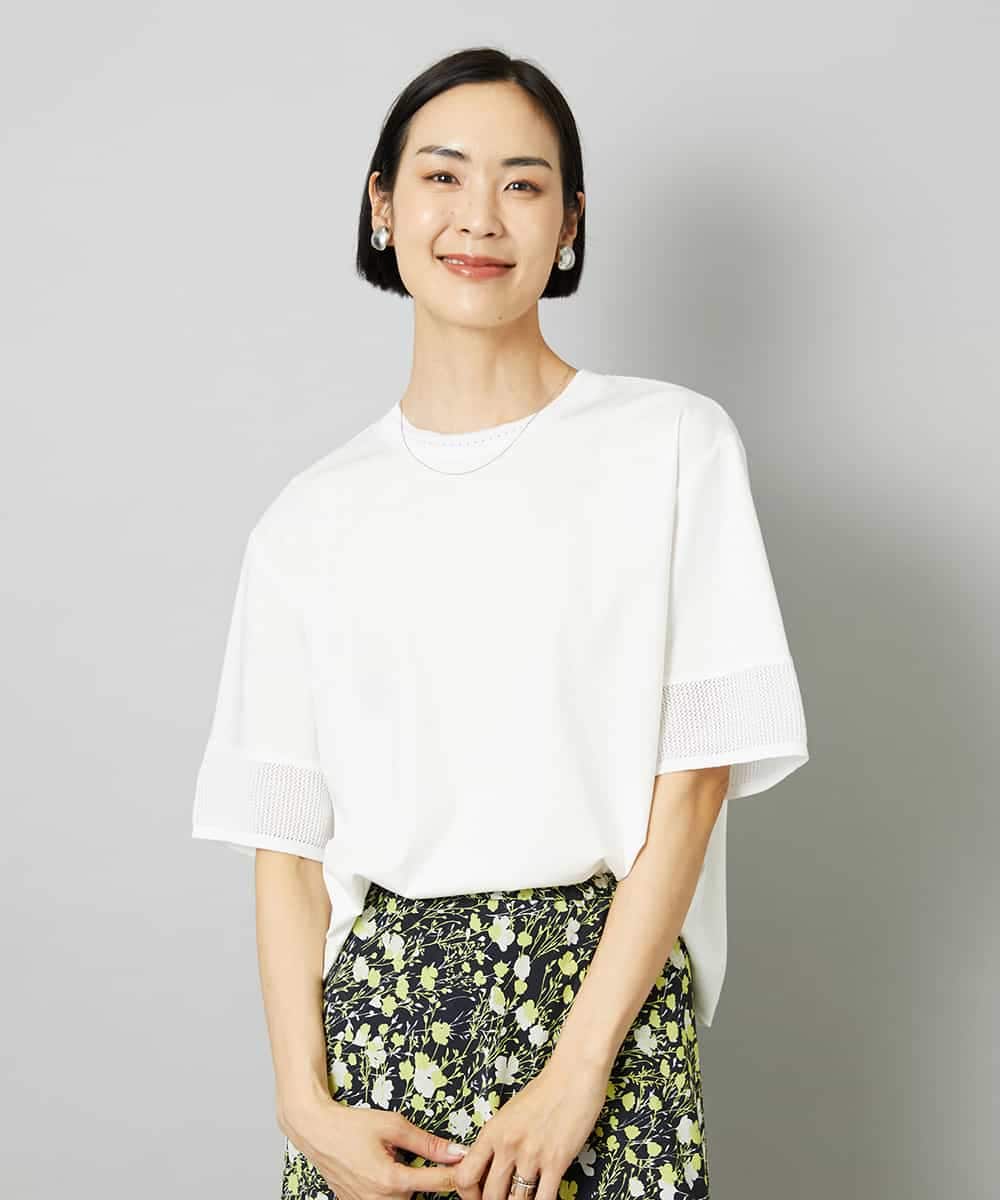 FMKHD02170 MICHEL KLEIN(ミッシェルクラン) 袖口メッシュプルオーバー ブラック