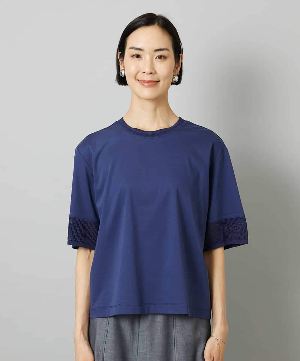 FMKHD02170 MICHEL KLEIN(ミッシェルクラン) 袖口メッシュプルオーバー ブラック