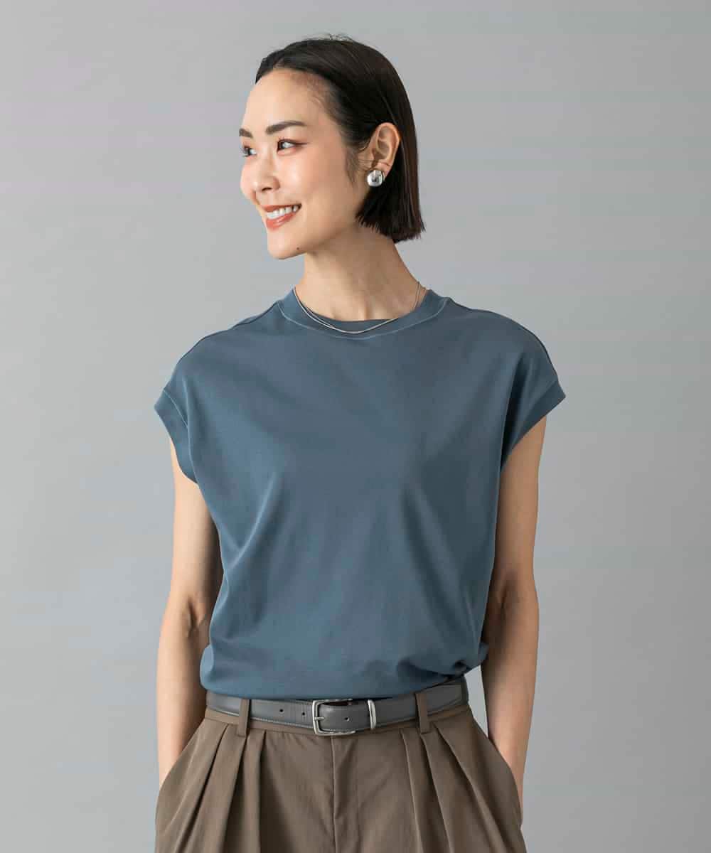 FMKHD26140 MICHEL KLEIN(ミッシェルクラン) [接触冷感]フレンチスリーブカットソー グレイッシュブルー