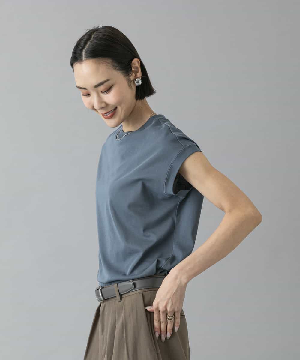 FMKHD26140 MICHEL KLEIN(ミッシェルクラン) [接触冷感]フレンチスリーブカットソー グレイッシュブルー