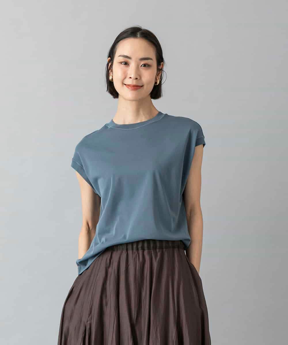 FMKHD26140 MICHEL KLEIN(ミッシェルクラン) [接触冷感]フレンチスリーブカットソー グレイッシュブルー