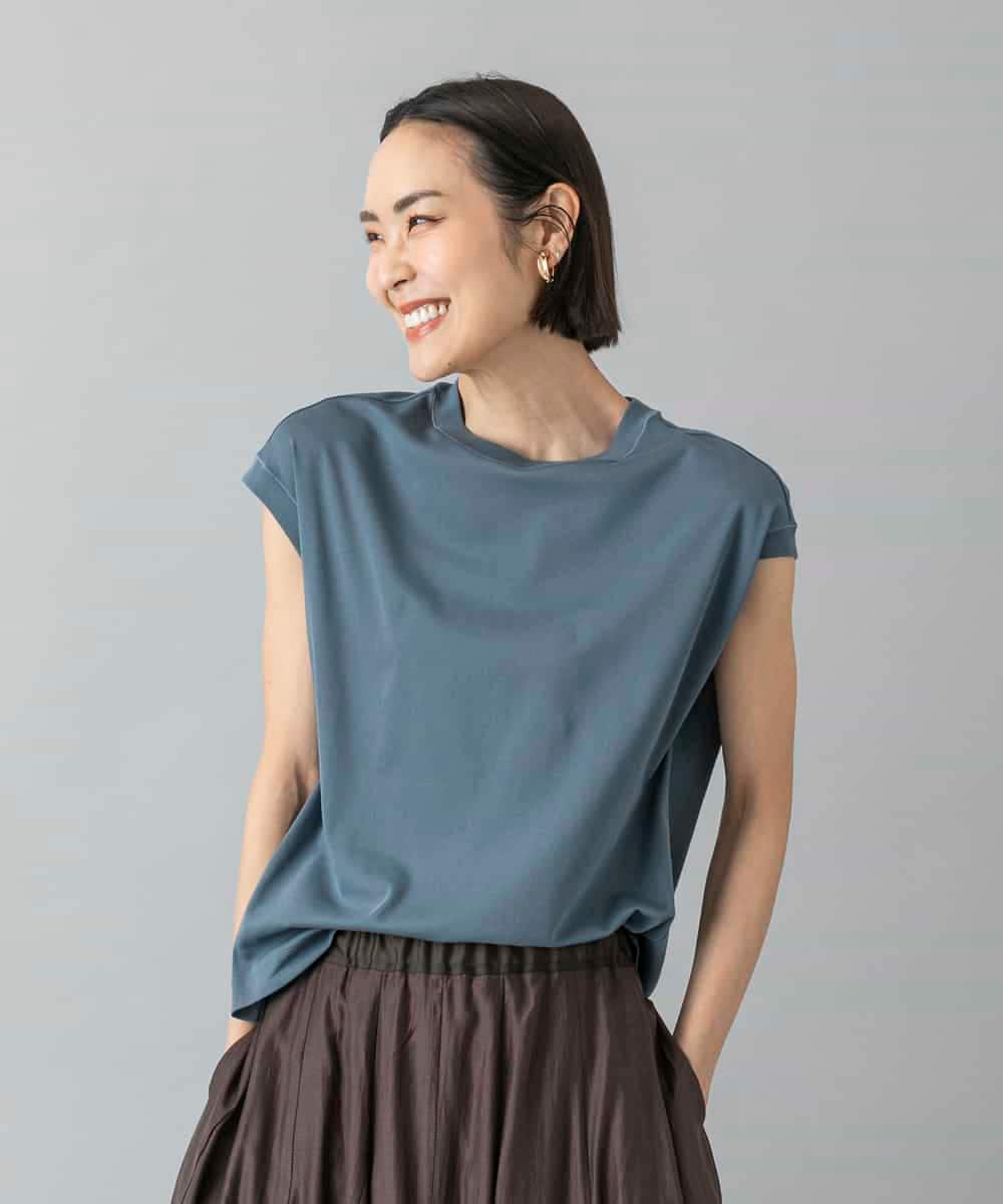 FMKHD26140 MICHEL KLEIN(ミッシェルクラン) [接触冷感]フレンチスリーブカットソー グレイッシュブルー