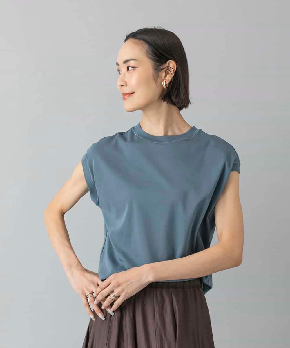 FMKHD26140 MICHEL KLEIN(ミッシェルクラン) [接触冷感]フレンチスリーブカットソー グレイッシュブルー