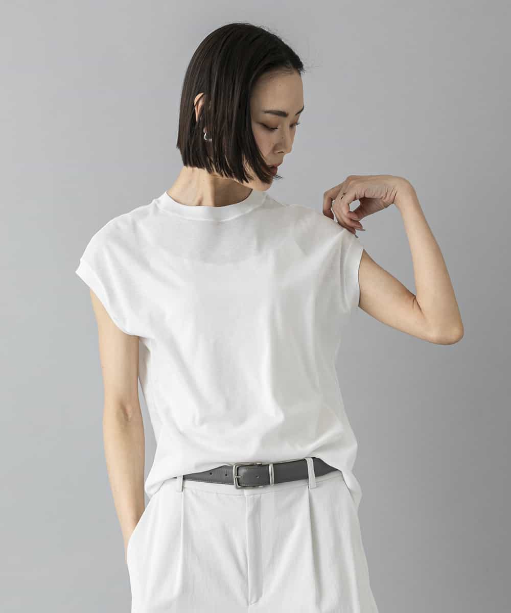 FMKHD26140 MICHEL KLEIN(ミッシェルクラン) [接触冷感]フレンチスリーブカットソー グレイッシュブルー
