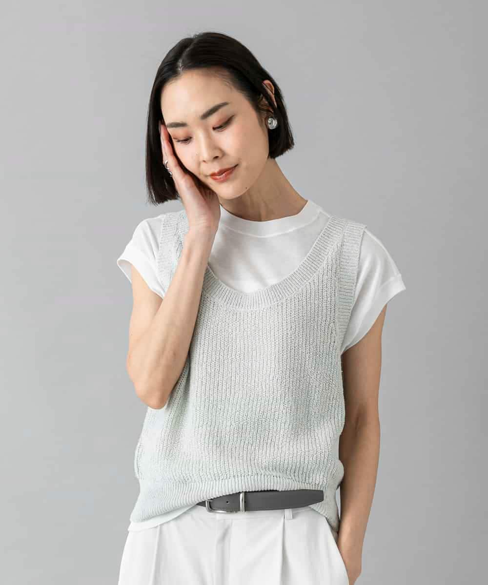 FMKHD26140 MICHEL KLEIN(ミッシェルクラン) [接触冷感]フレンチスリーブカットソー グレイッシュブルー