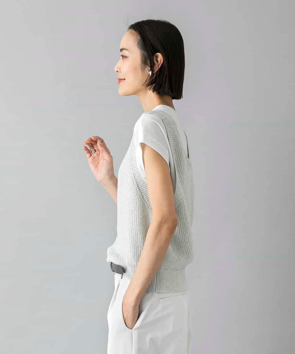 FMKHD26140 MICHEL KLEIN(ミッシェルクラン) [接触冷感]フレンチスリーブカットソー グレイッシュブルー