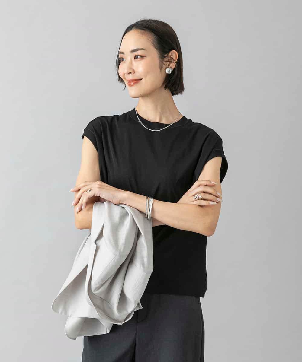 FMKHD26140 MICHEL KLEIN(ミッシェルクラン) [接触冷感]フレンチスリーブカットソー グレイッシュブルー
