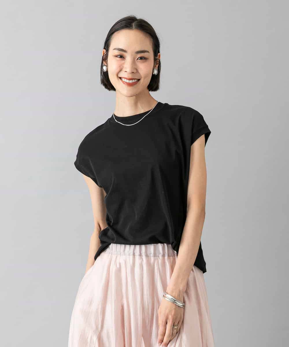 FMKHD26140 MICHEL KLEIN(ミッシェルクラン) [接触冷感]フレンチスリーブカットソー グレイッシュブルー