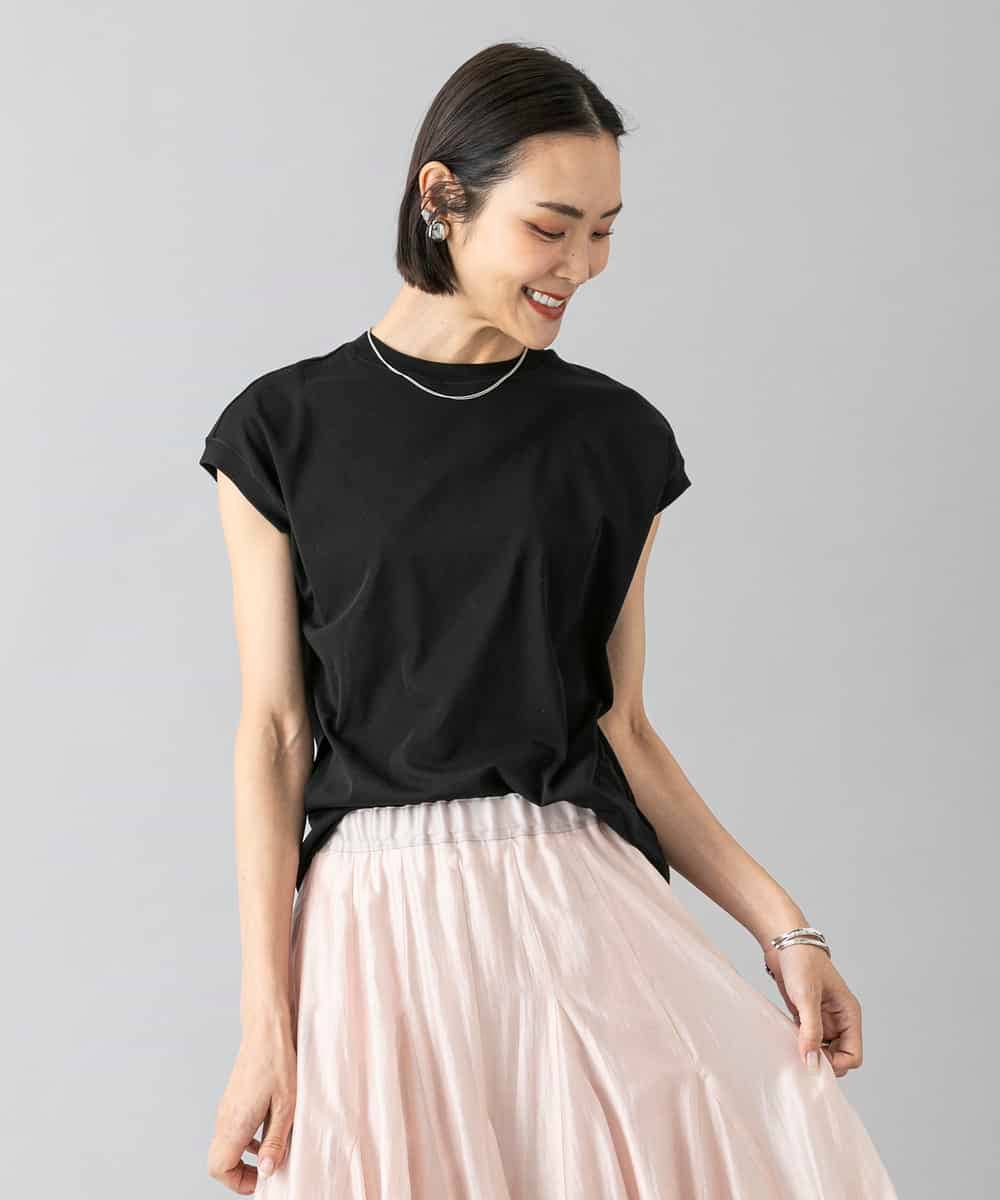 FMKHD26140 MICHEL KLEIN(ミッシェルクラン) [接触冷感]フレンチスリーブカットソー グレイッシュブルー