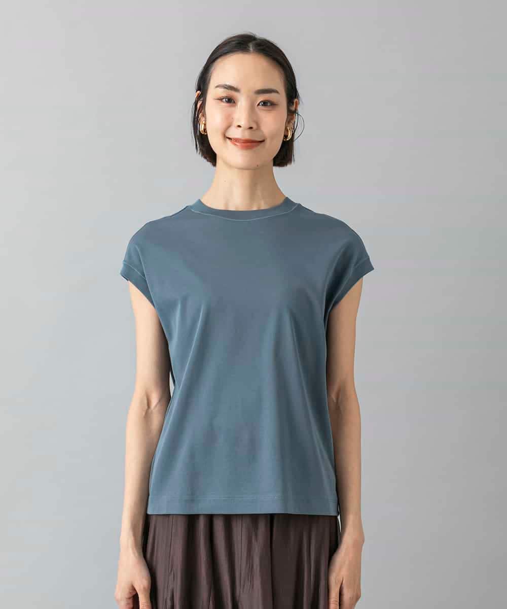 FMKHD26140 MICHEL KLEIN(ミッシェルクラン) [接触冷感]フレンチスリーブカットソー グレイッシュブルー