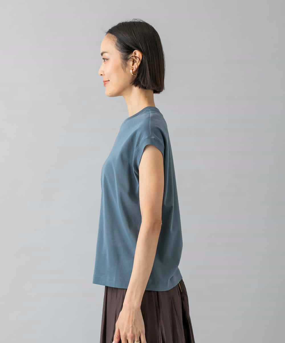 FMKHD26140 MICHEL KLEIN(ミッシェルクラン) [接触冷感]フレンチスリーブカットソー グレイッシュブルー
