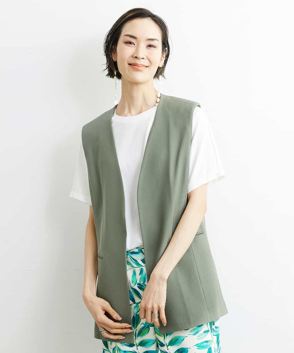 FMKHS64140 MICHEL KLEIN(ミッシェルクラン) [夏の1枚着におすすめ]ドルマンスリーブカットソー グリーン(30)
