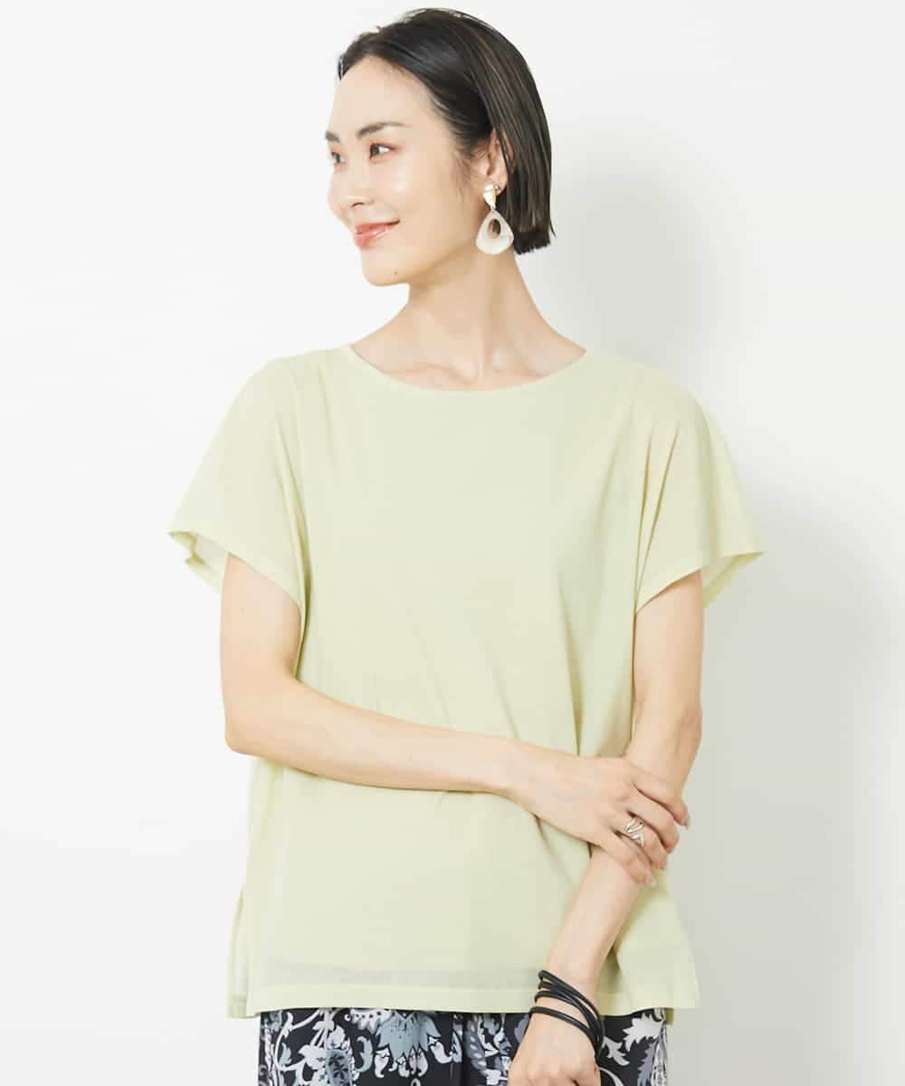 FMKHV28170 MICHEL KLEIN(ミッシェルクラン) [夏の1枚着におすすめ]フレンチスリーブシアーカットソー ライムイエロー(30)
