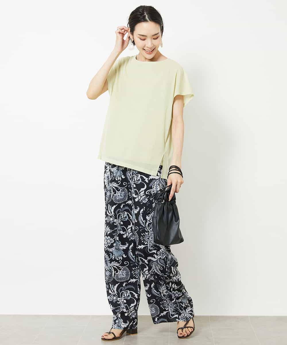 FMKHV28170 MICHEL KLEIN(ミッシェルクラン) [夏の1枚着におすすめ]フレンチスリーブシアーカットソー ライムイエロー(30)
