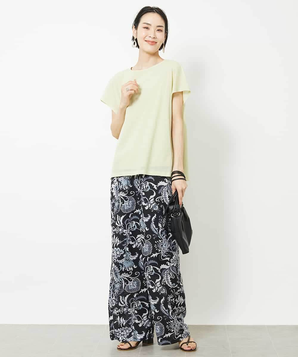FMKHV28170 MICHEL KLEIN(ミッシェルクラン) [夏の1枚着におすすめ]フレンチスリーブシアーカットソー ライムイエロー(30)