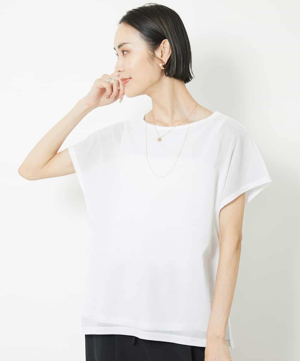 FMKHV28170 MICHEL KLEIN(ミッシェルクラン) [夏の1枚着におすすめ]フレンチスリーブシアーカットソー ライムイエロー(30)