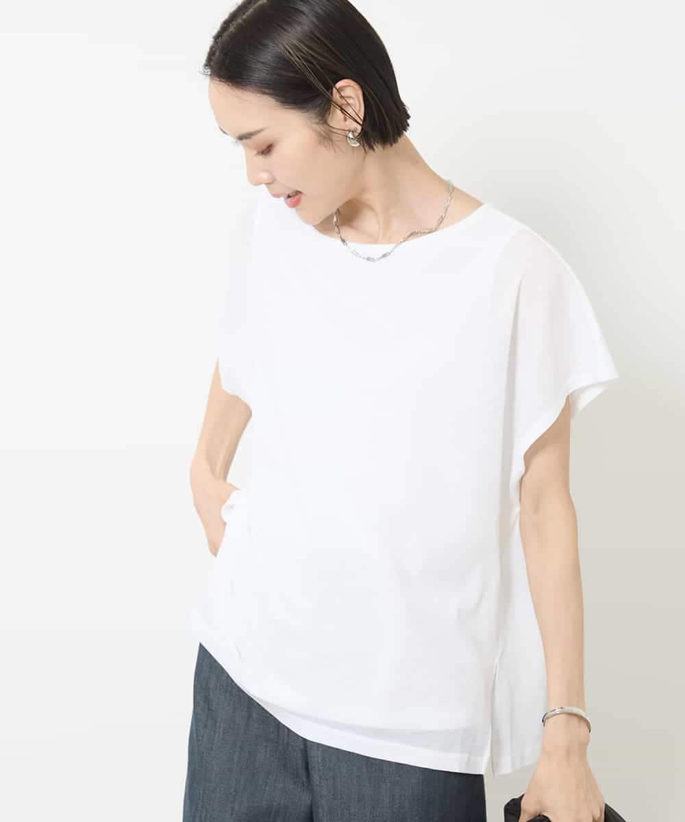 FMKHV28170 MICHEL KLEIN(ミッシェルクラン) [夏の1枚着におすすめ]フレンチスリーブシアーカットソー ライムイエロー(30)