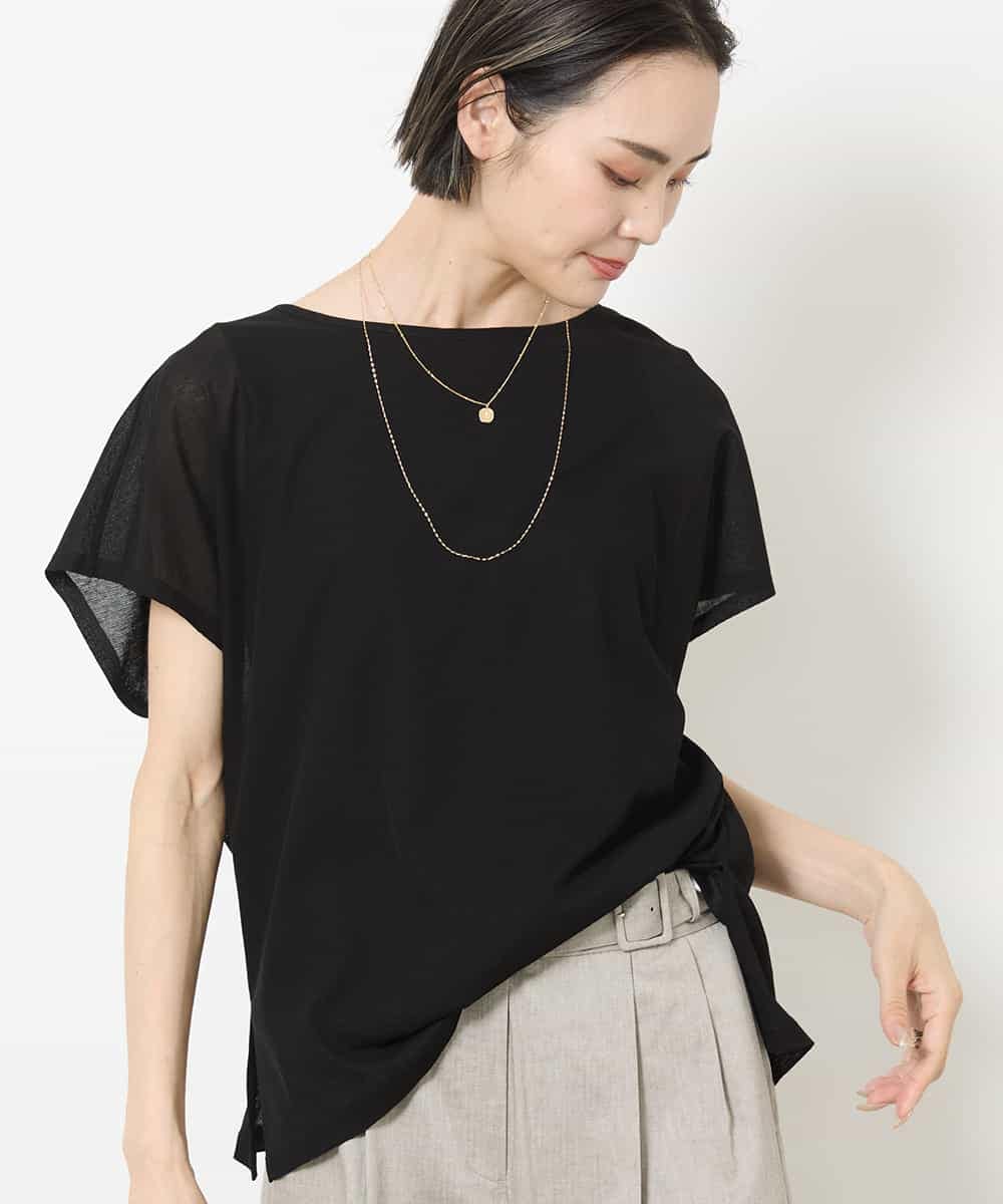 FMKHV28170 MICHEL KLEIN(ミッシェルクラン) [夏の1枚着におすすめ]フレンチスリーブシアーカットソー ライムイエロー(30)