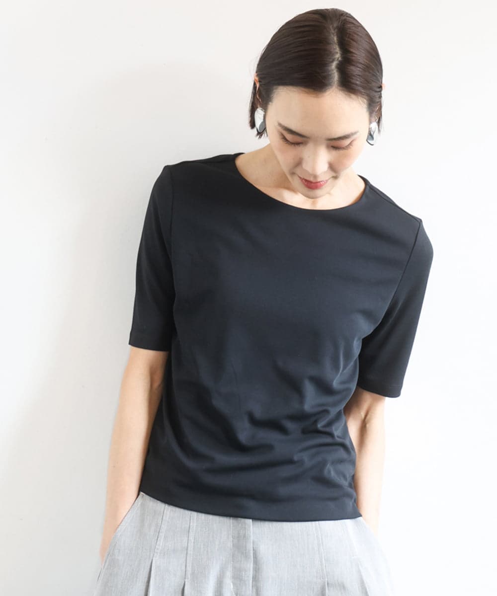FMKID20150 MICHEL KLEIN(ミッシェルクラン) [遮熱効果素材]ステッチレス五分袖プルオーバー ブラック