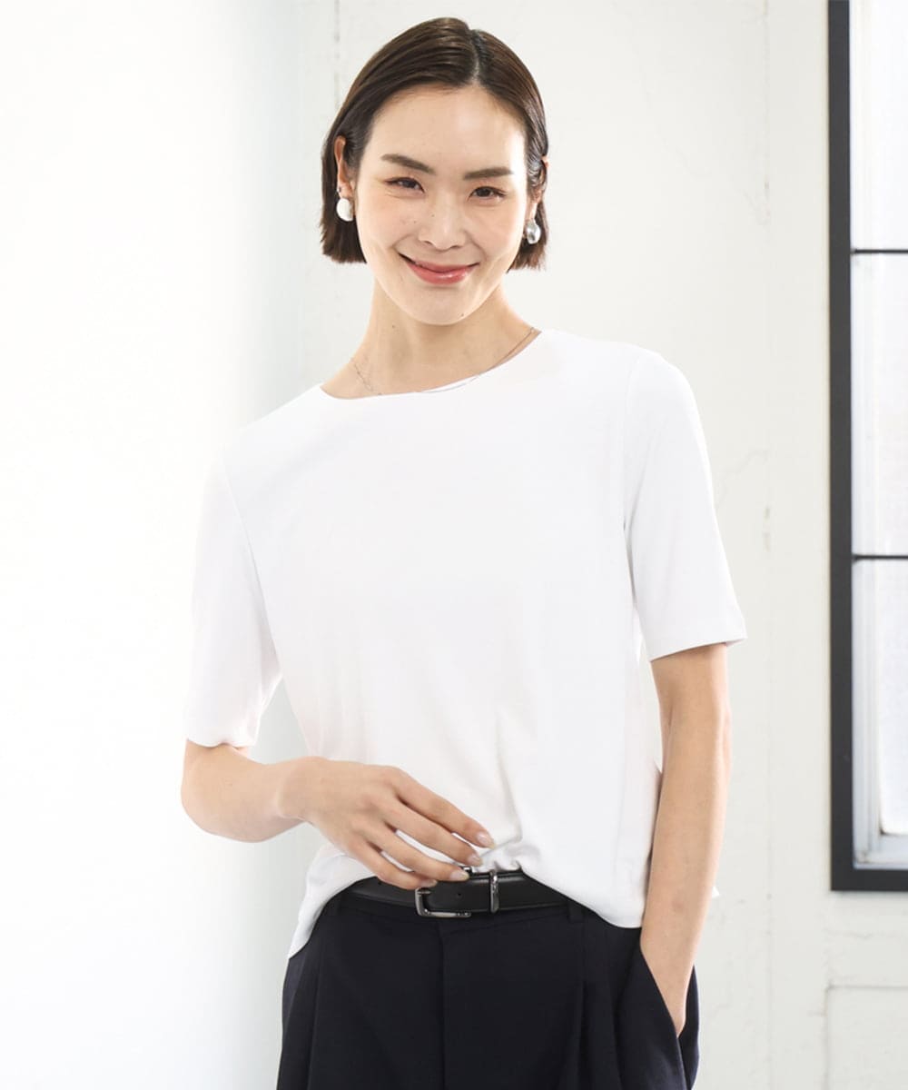 FMKID20150 MICHEL KLEIN(ミッシェルクラン) [遮熱効果素材]ステッチレス五分袖プルオーバー ブラック