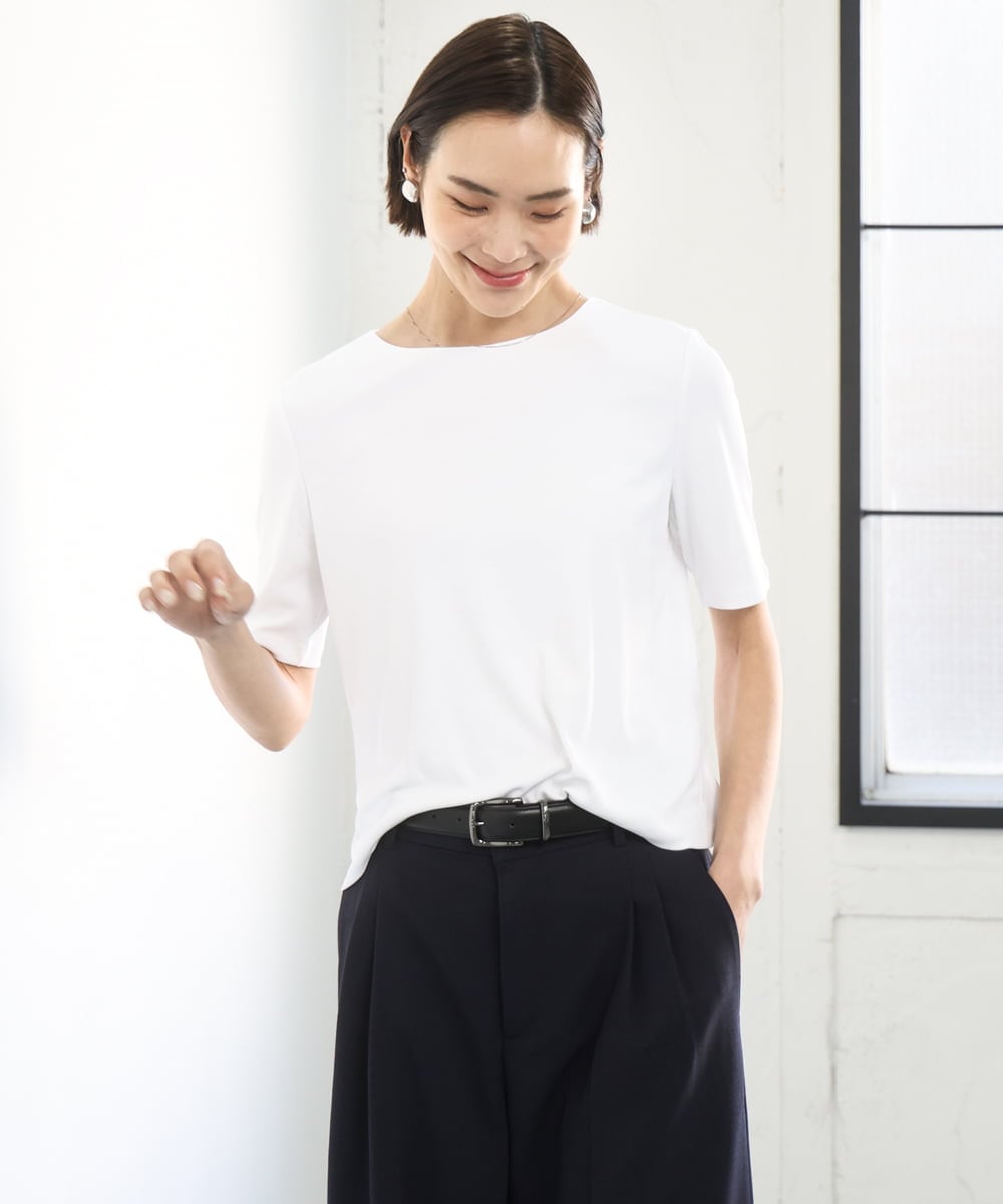 FMKID20150 MICHEL KLEIN(ミッシェルクラン) [遮熱効果素材]ステッチレス五分袖プルオーバー ブラック