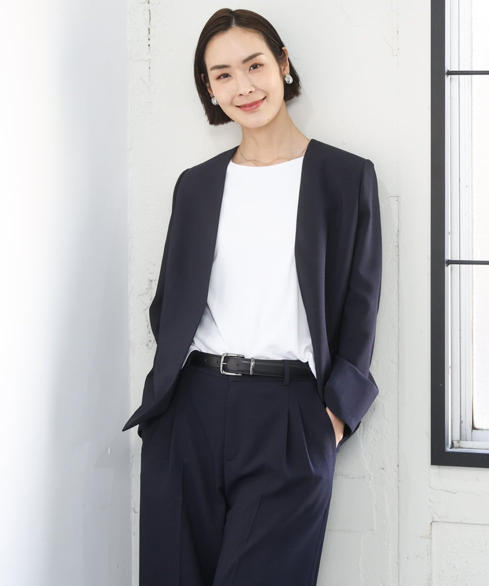 FMKID20150 MICHEL KLEIN(ミッシェルクラン) [遮熱効果素材]ステッチレス五分袖プルオーバー ブラック