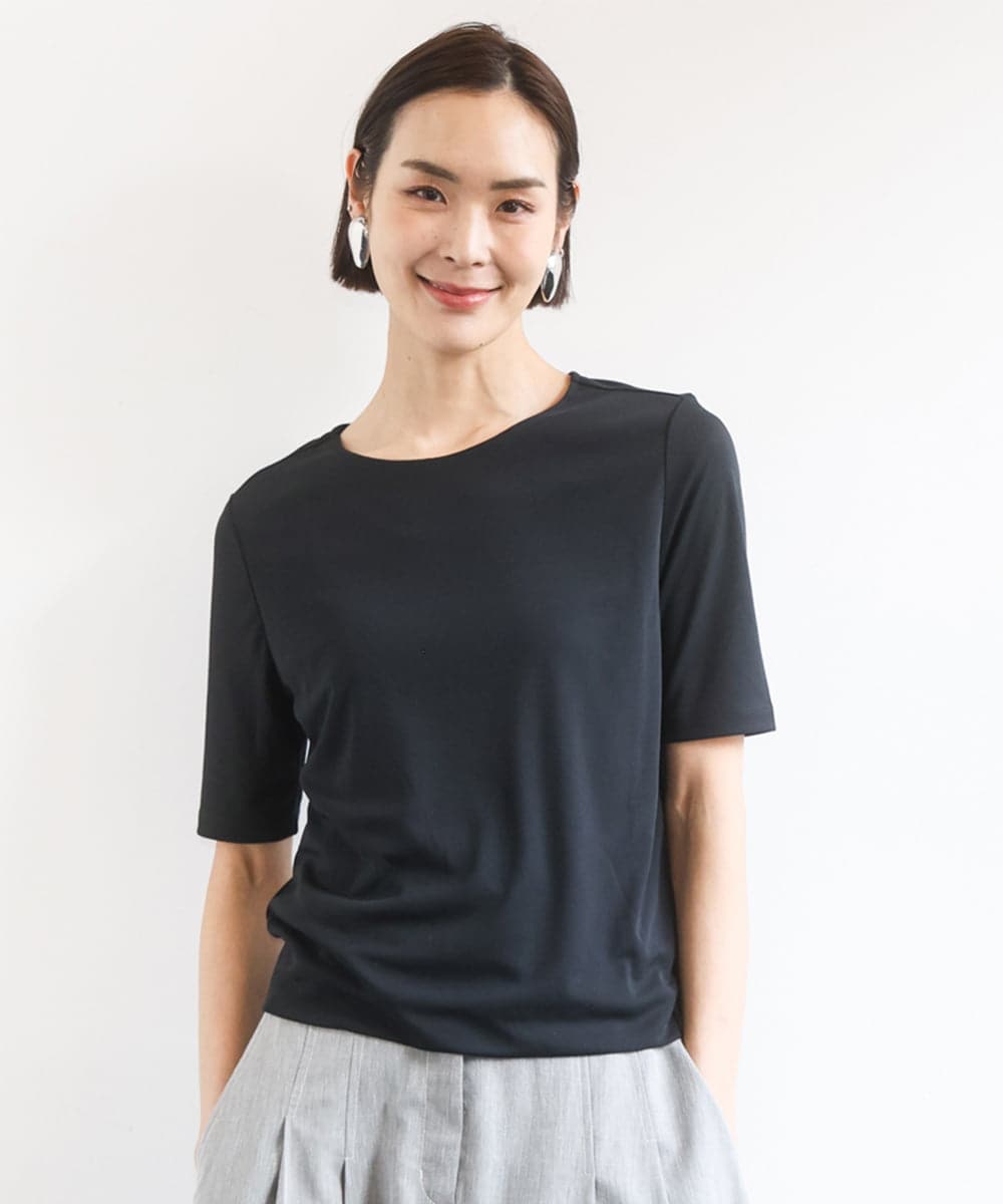 FMKID20150 MICHEL KLEIN(ミッシェルクラン) [遮熱効果素材]ステッチレス五分袖プルオーバー ブラック
