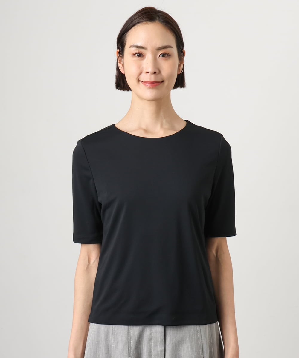 FMKID20150 MICHEL KLEIN(ミッシェルクラン) [遮熱効果素材]ステッチレス五分袖プルオーバー ブラック