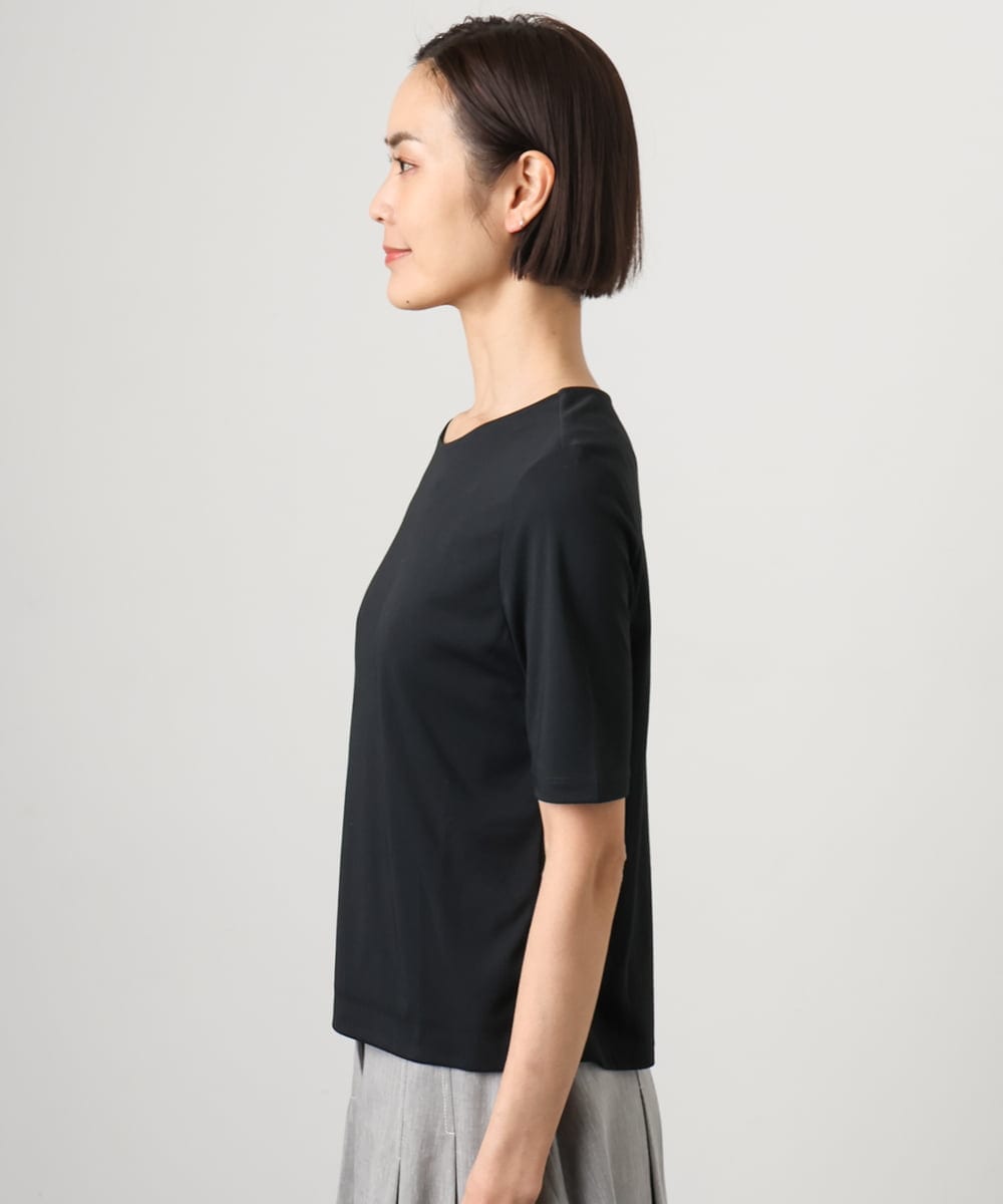 FMKID20150 MICHEL KLEIN(ミッシェルクラン) [遮熱効果素材]ステッチレス五分袖プルオーバー ブラック
